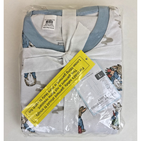 Pottery Barn Kids Peter Rabbit Adult L Pajamas 100% Organic Cotton Comfort - Picture 1 of 7